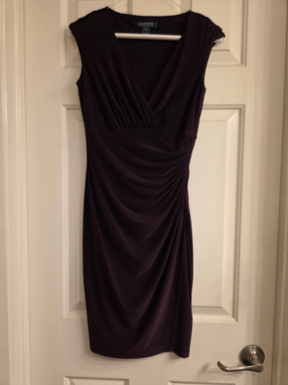 Ralph Lauren Deep Plum V-Neck Ruched Sheath Dress